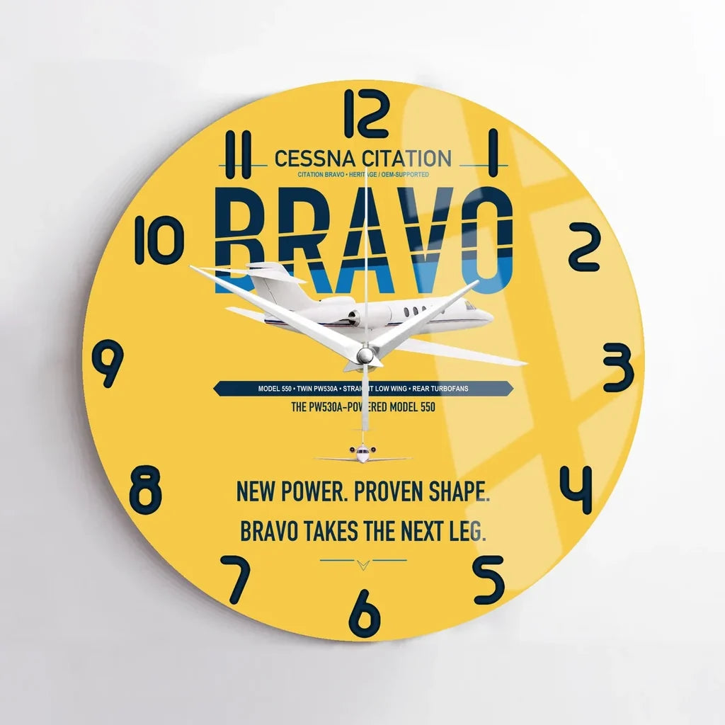 Cessna Citation Bravo design on yellow no frame wall clock