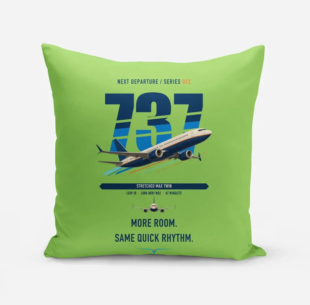 Boeing 737 MAX 9 design on light green pillow