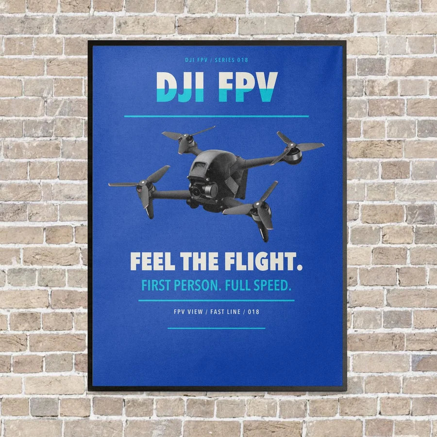 DJI FPV vertical canvas print - framed - blue background