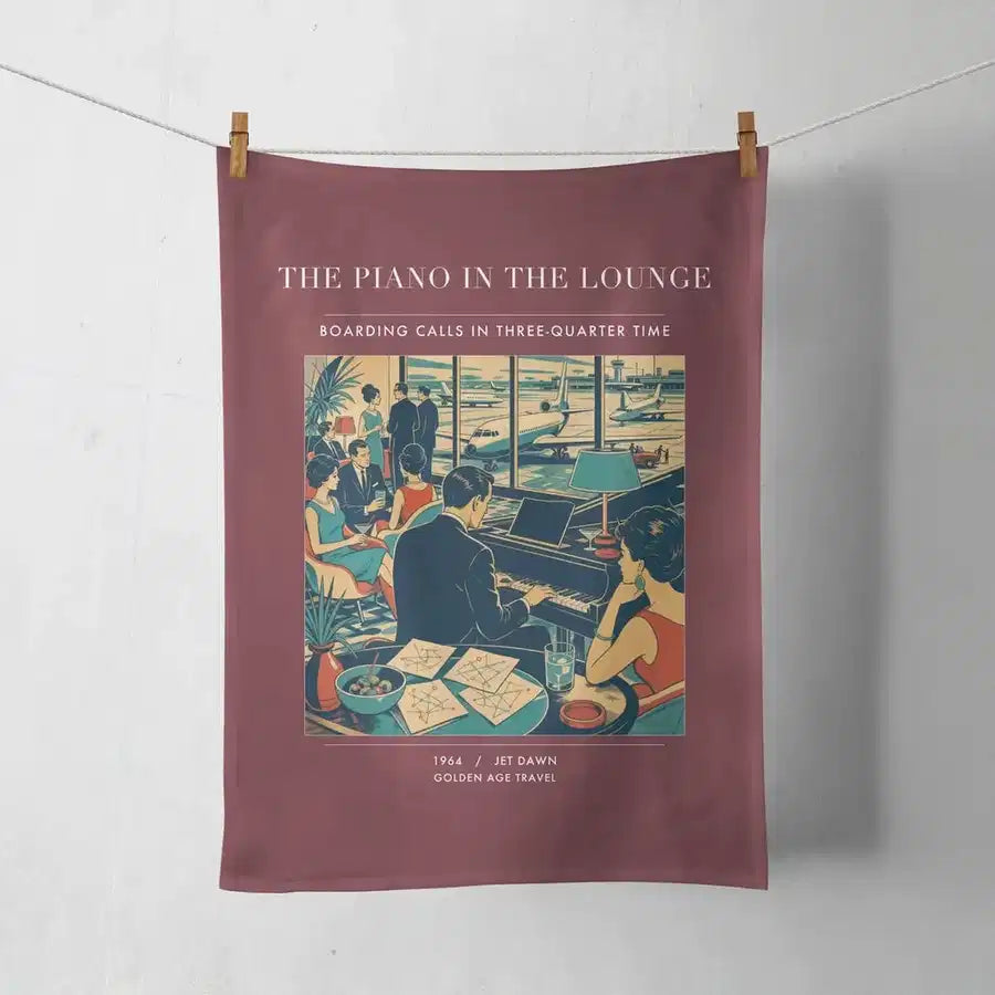 VINTAGE G4301 - The Piano In The Lounge - Designed Towels design on darkred