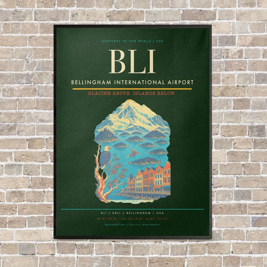 Bellingham International Airport BLI - Canvas Framed - Dark Green