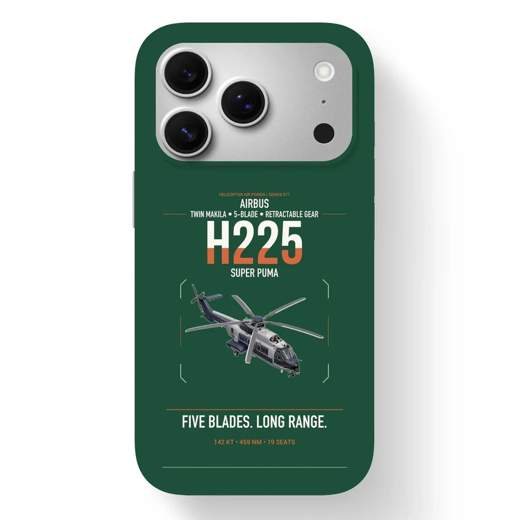Airbus H225 design on dark green magsafe iphone case, for iPhone 17 Pro
