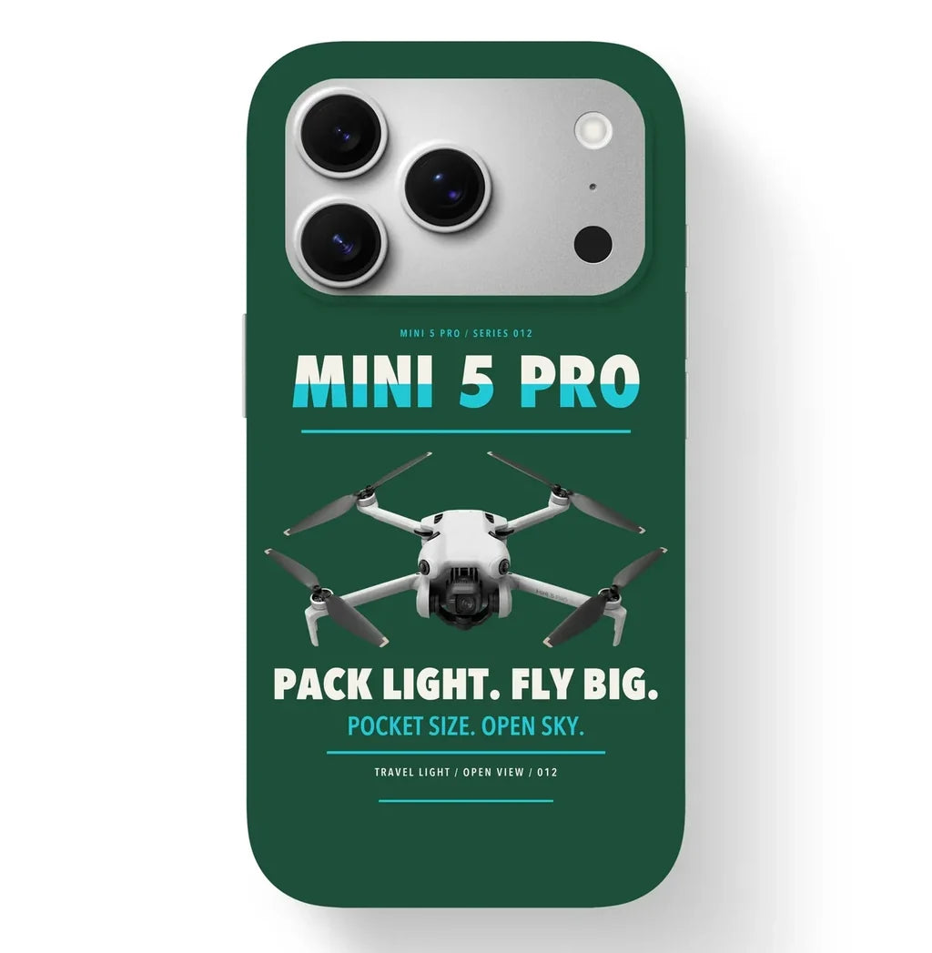 DJI Mini 5 Pro Case design on dark green iphone case