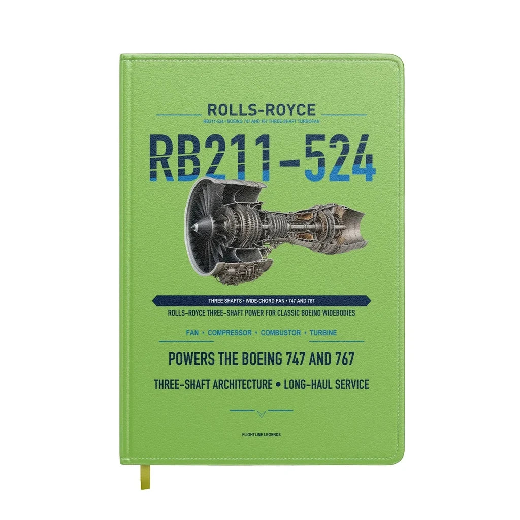 RB211-524 design on light green notebook
