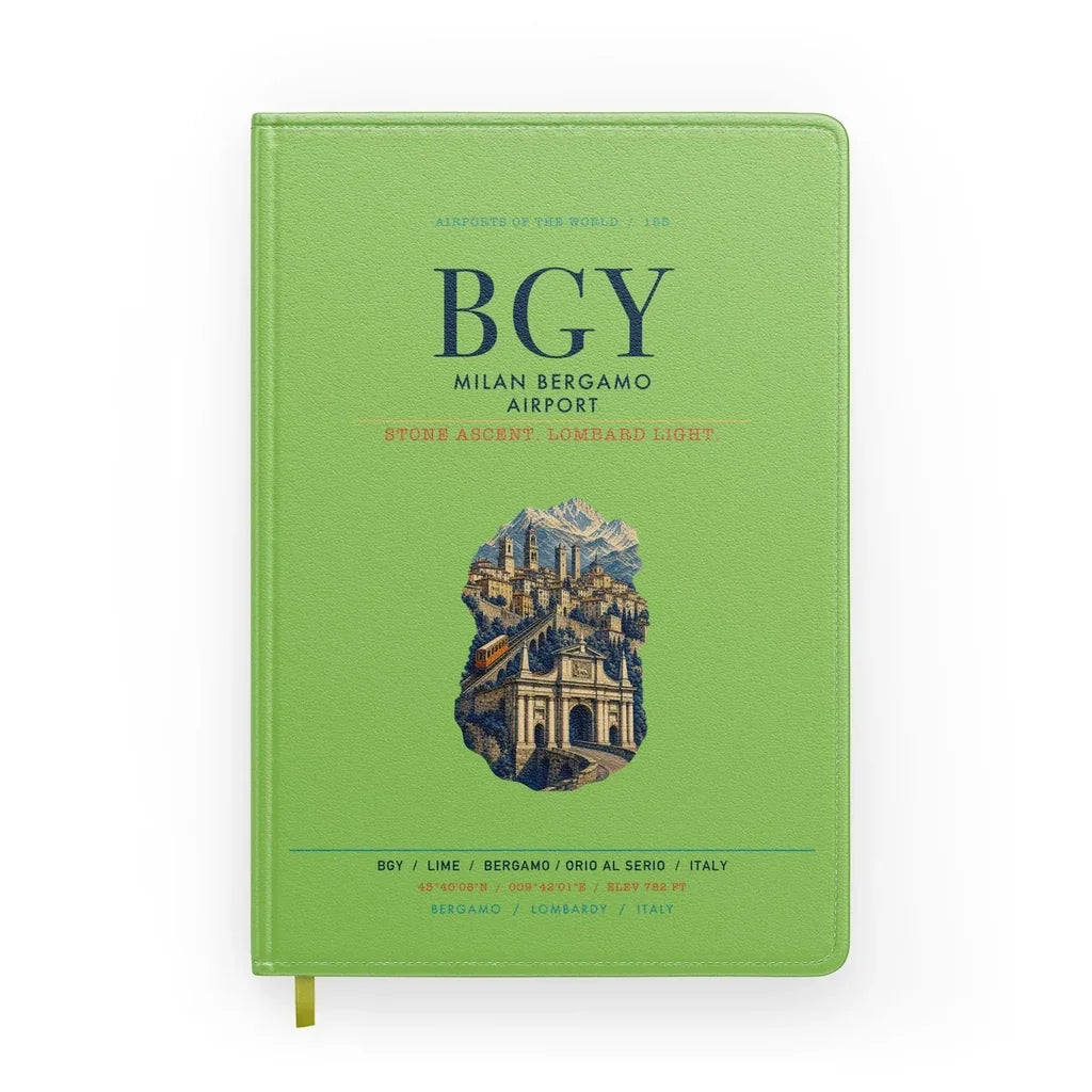Milan Bergamo Airport (BGY) design on light green notebook