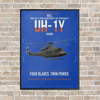Thumbnail for Bell UH-1Y Venom vertical canvas print - framed - blue background