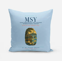 Thumbnail for Louis Armstrong New Orleans International Airport (MSY) design on light blue pillow