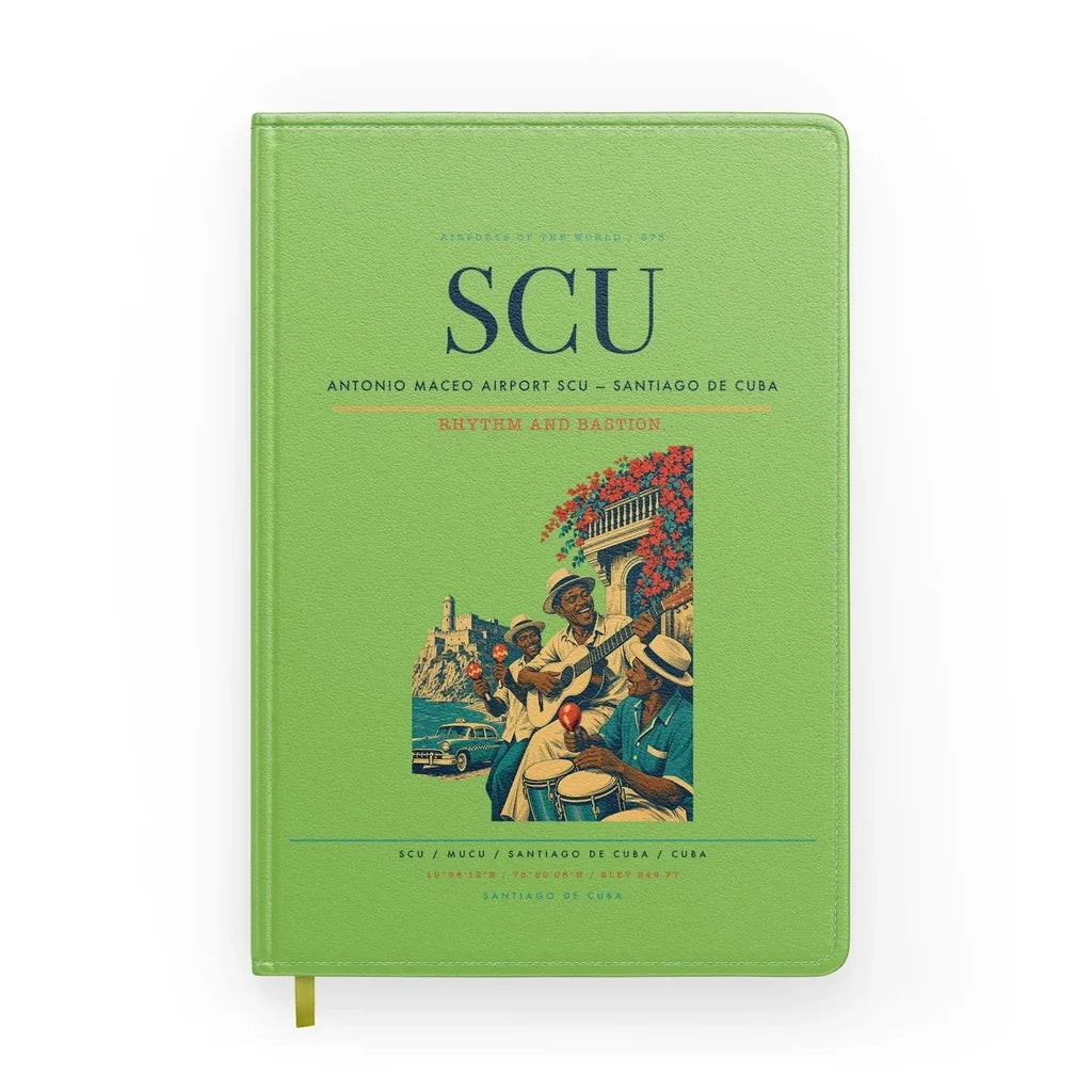 Antonio Maceo Airport (SCU) design on light green notebook