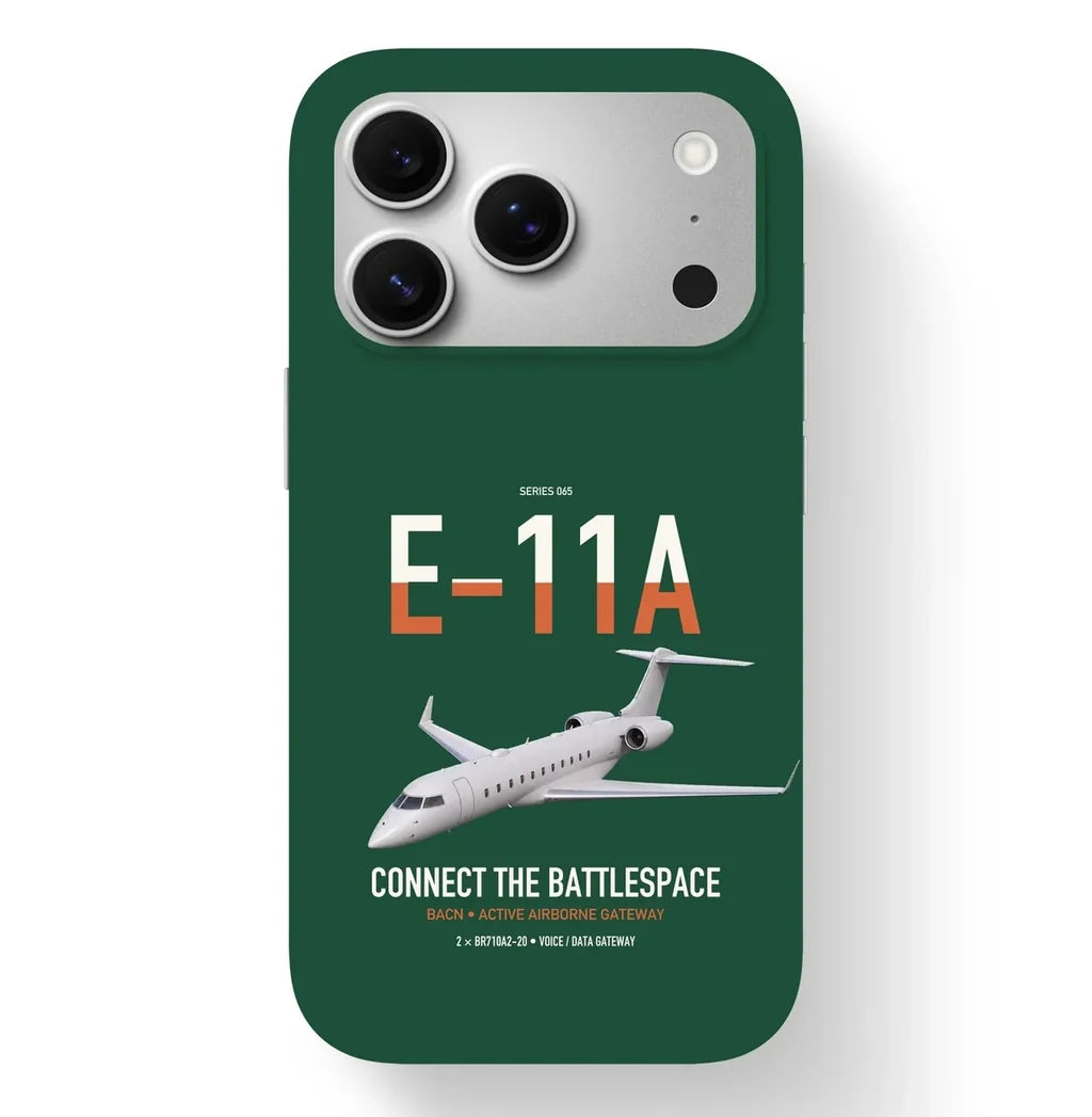 E-11A BACN design on dark green magsafe iphone case, for iPhone 17 Pro