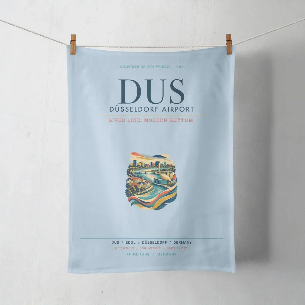 Düsseldorf Airport (DUS) design on light blue towel