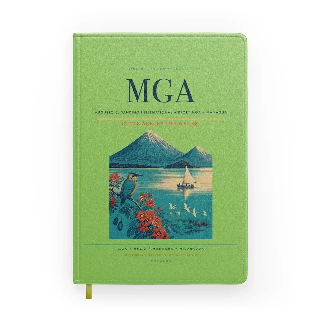 Augusto C. Sandino International Airport (MGA) design on light green notebook