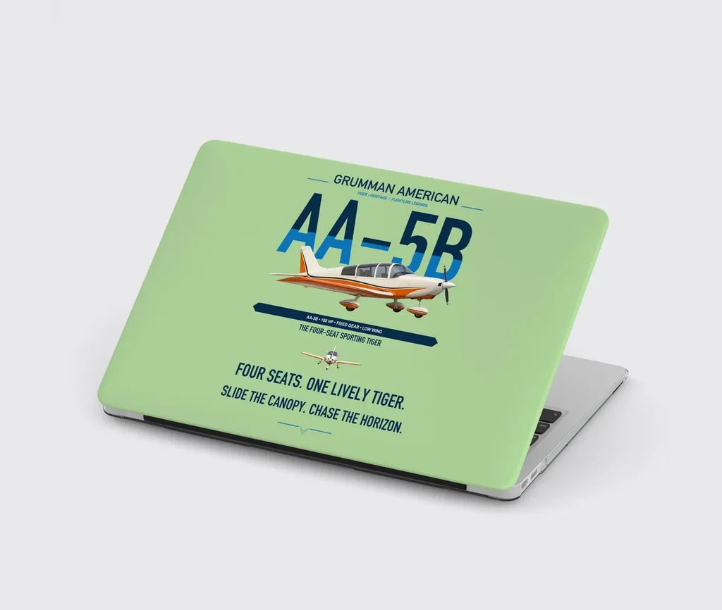Grumman American AA-5B Tiger design on light green MacBook case