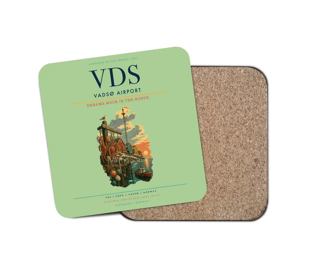 Vadsø Airport (VDS) design on light green 1 piece coaster