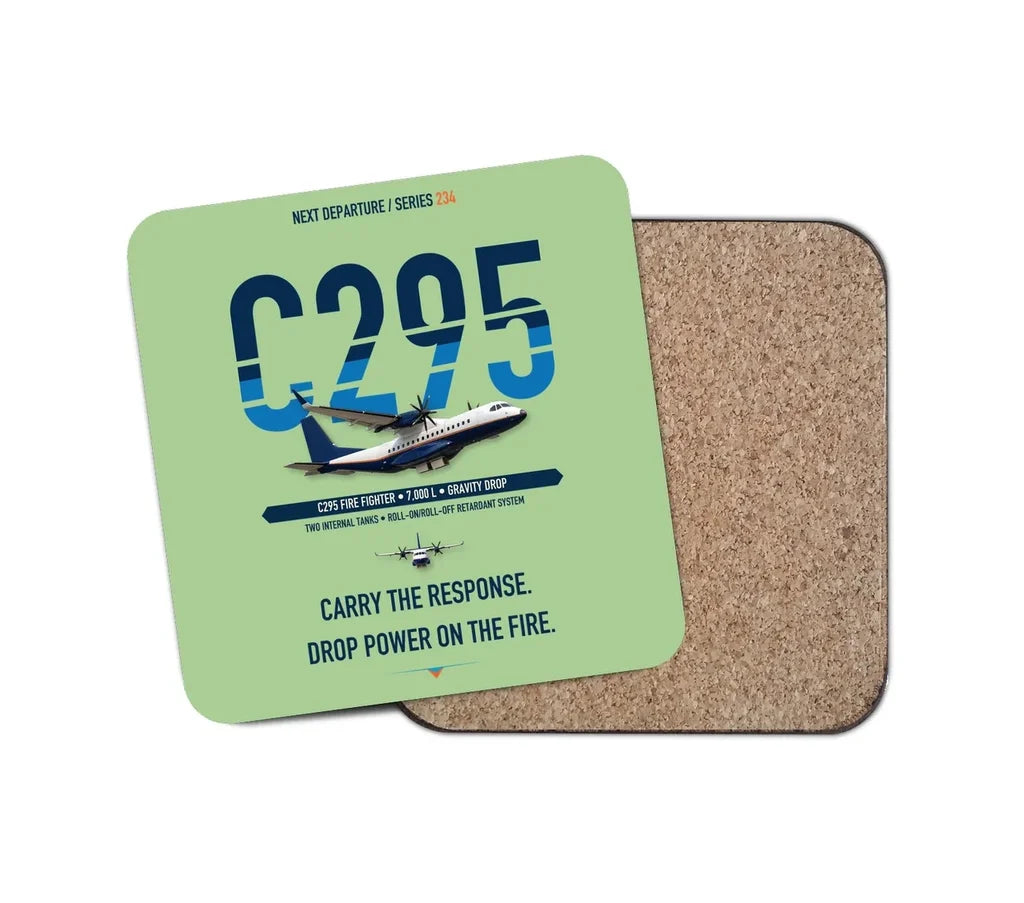 Airbus C295 Firefighter design on light green 1 piece coaster