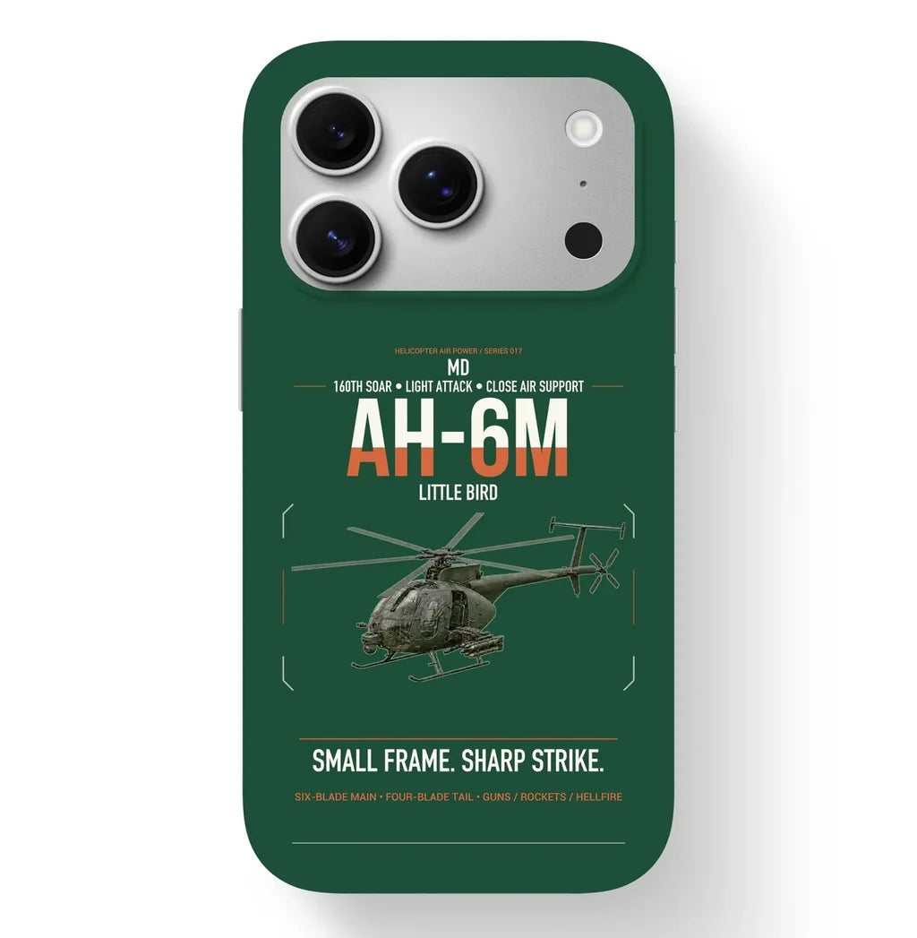 MD AH-6M Little Bird design on dark green magsafe iphone case, for iPhone 17 Pro