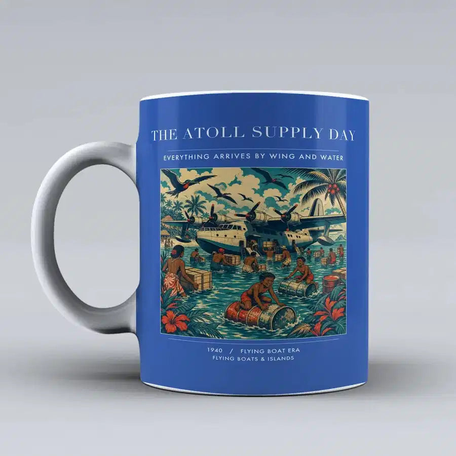 VINTAGE G4189 - The Atoll Supply Day - Ceramic Mug design on blue