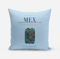 Thumbnail for Mexico City Benito Juarez International Airport (MEX) design on light blue pillow