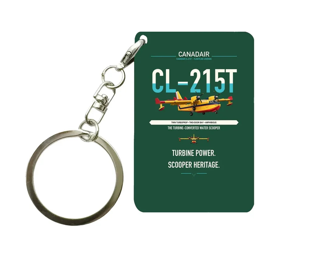 Canadair CL-215T design on dark green designed key chain, double-side print