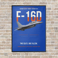 Thumbnail for F-16D Fighting Falcon Two Seats One Falcon vertical canvas print - framed - blue background