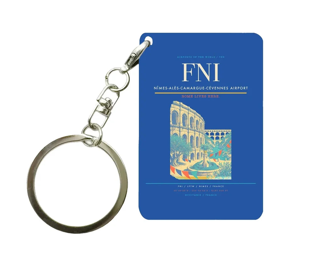 Nîmes-Alès-Camargue-Cévennes Airport (FNI) design on blue key chain