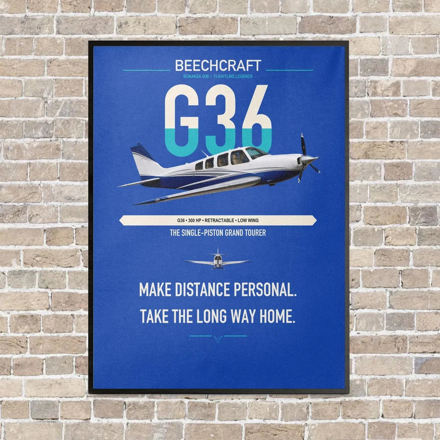 Beechcraft Bonanza G36 vertical canvas print - framed - blue background