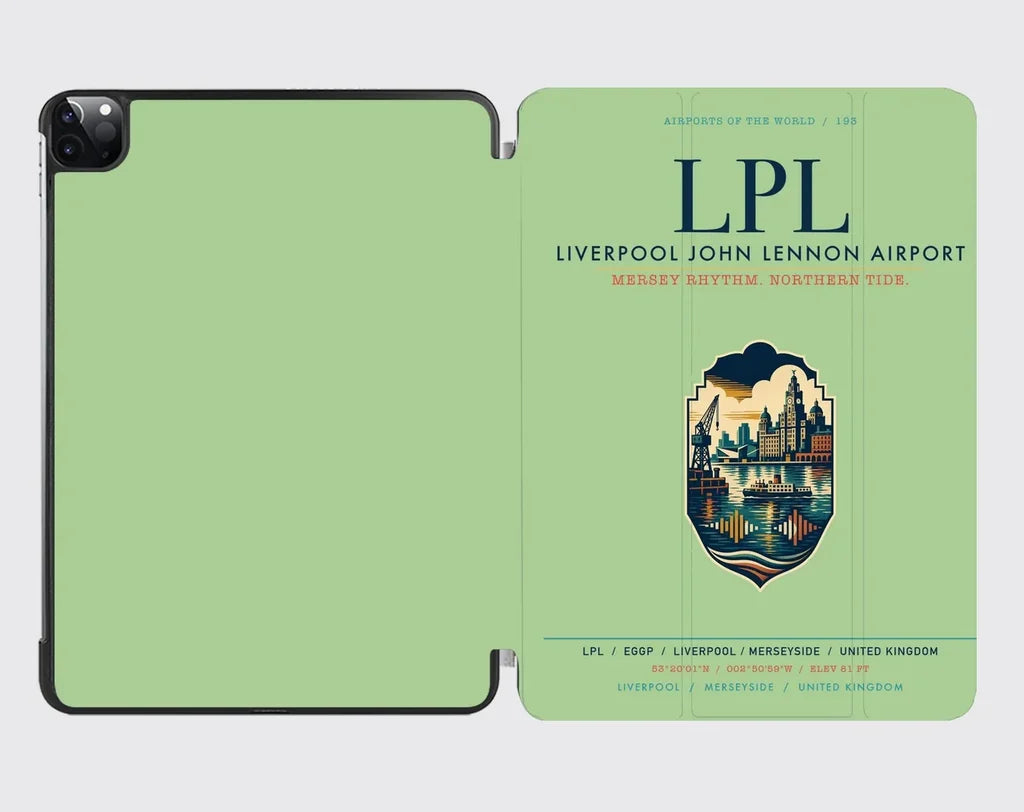 Liverpool John Lennon Airport (LPL) design on light green ipad tablet case