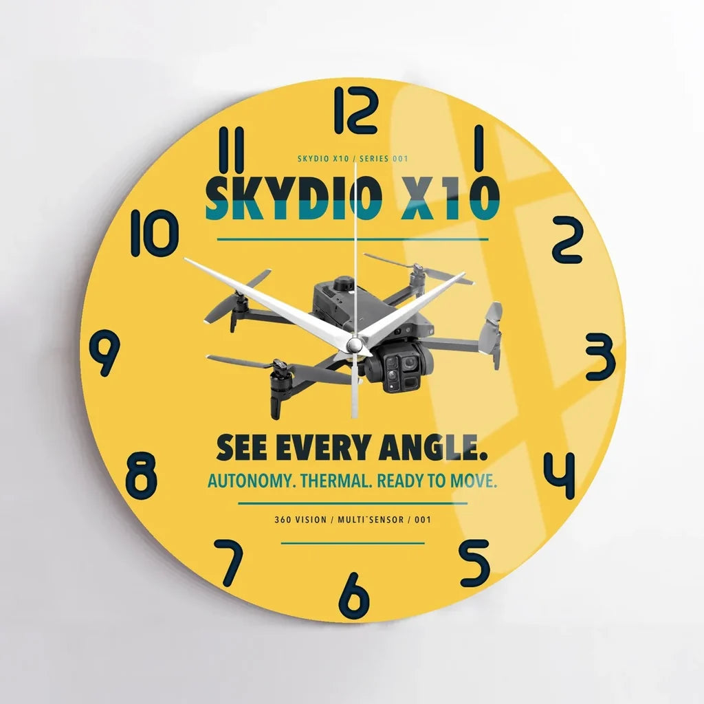 Skydio X10 design on yellow no frame wall clock