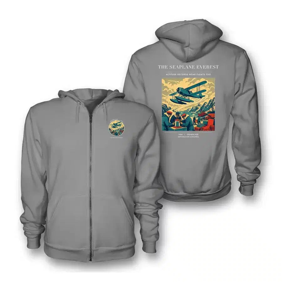 VINTAGE G4296 - The Seaplane Everest - Premium Zipped Hoodie design on gray