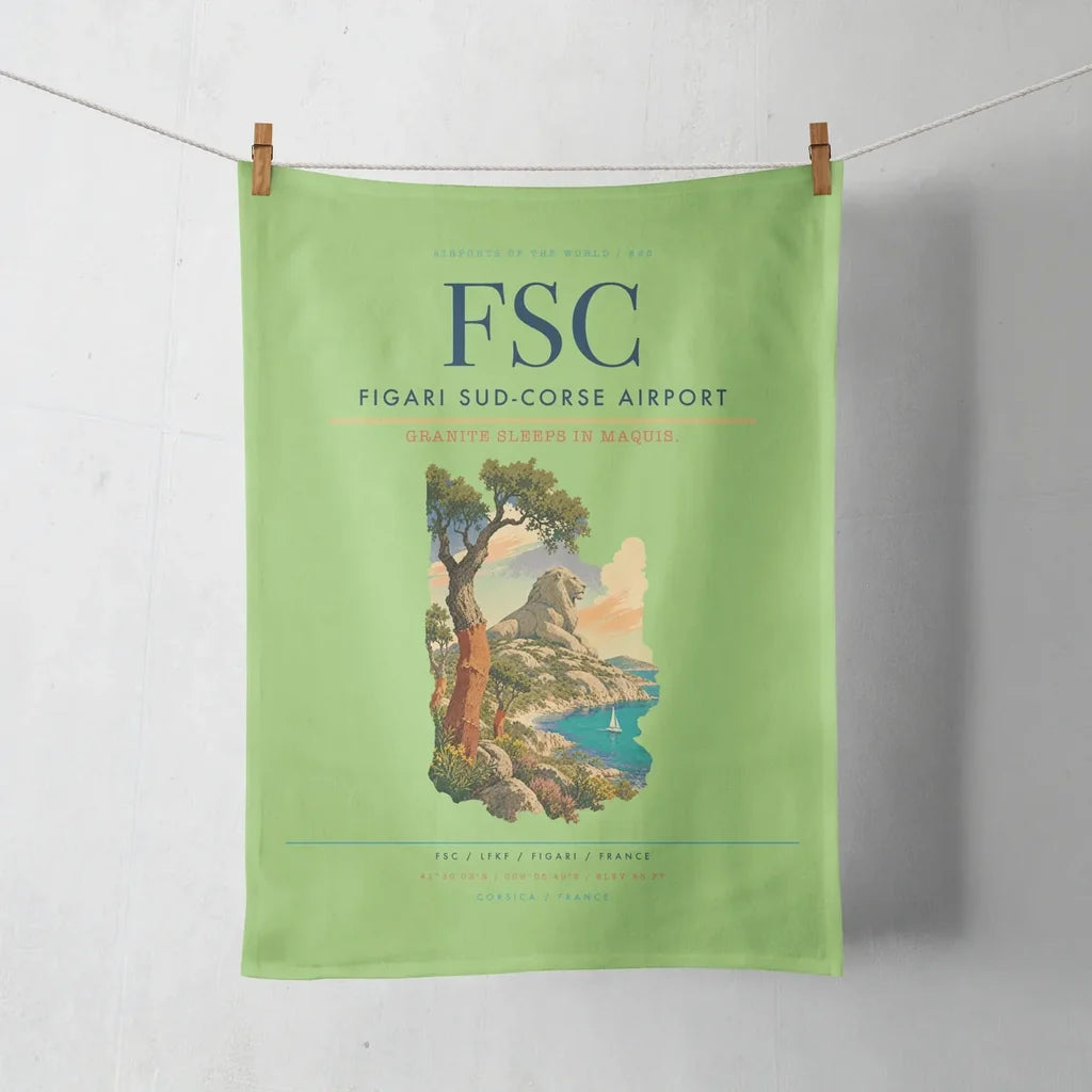 Figari Sud-Corse Airport (FSC) design on light green towel