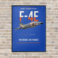 Thumbnail for F-4E Phantom II Two Engines One Thunder vertical canvas print - framed - blue background