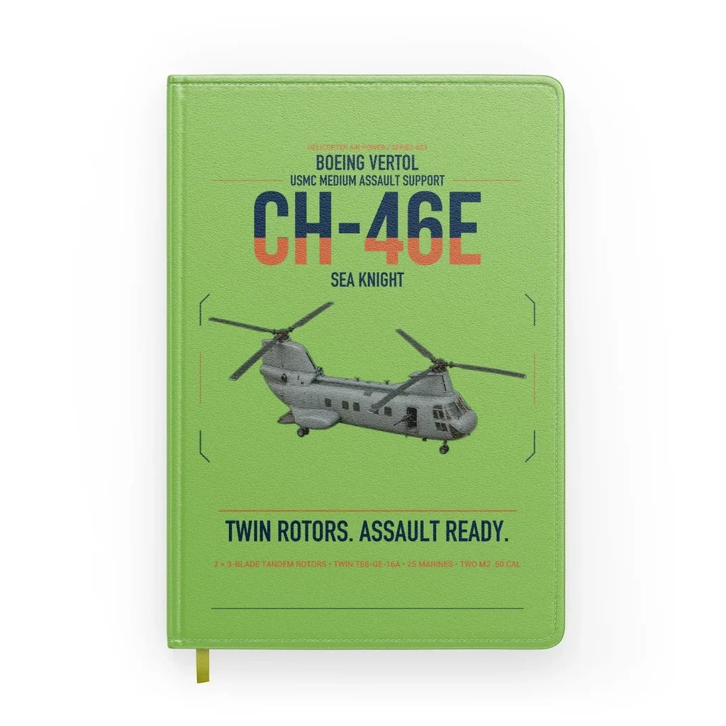 Boeing Vertol CH-46E Sea Knight design on light green notebook