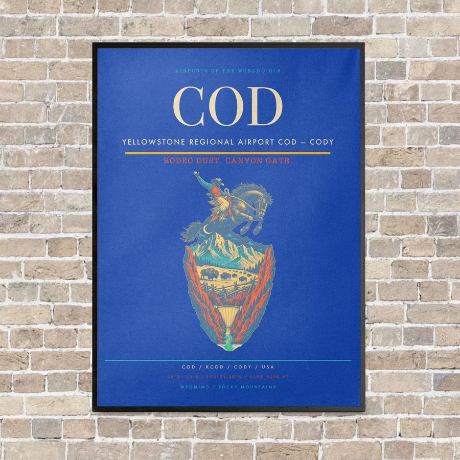 Yellowstone Regional Airport COD — Cody vertical canvas print - framed - blue background