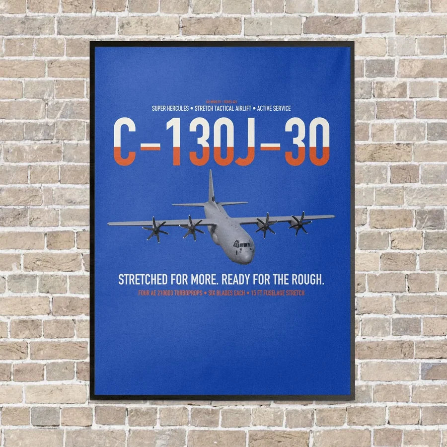 C-130J-30 Super Hercules vertical canvas print - framed - blue background