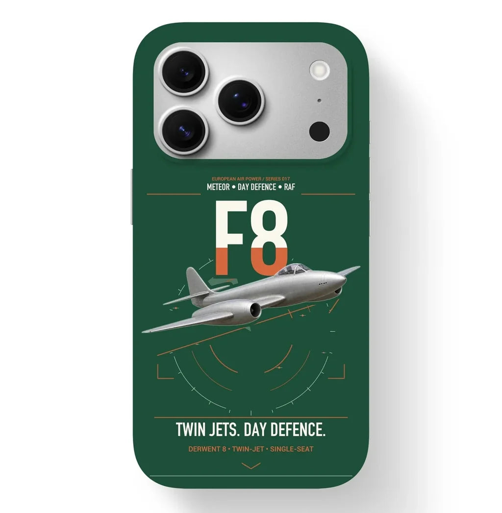 Gloster Meteor F8 design on dark green magsafe iphone case, for iPhone 17 Pro