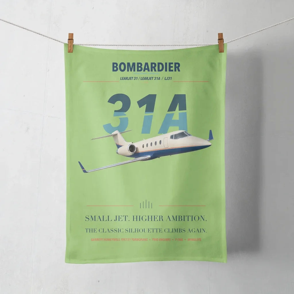 Bombardier Learjet 31A design on light green towel
