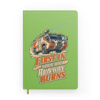 Thumbnail for First In When The Runway Burns design on light green notebook
