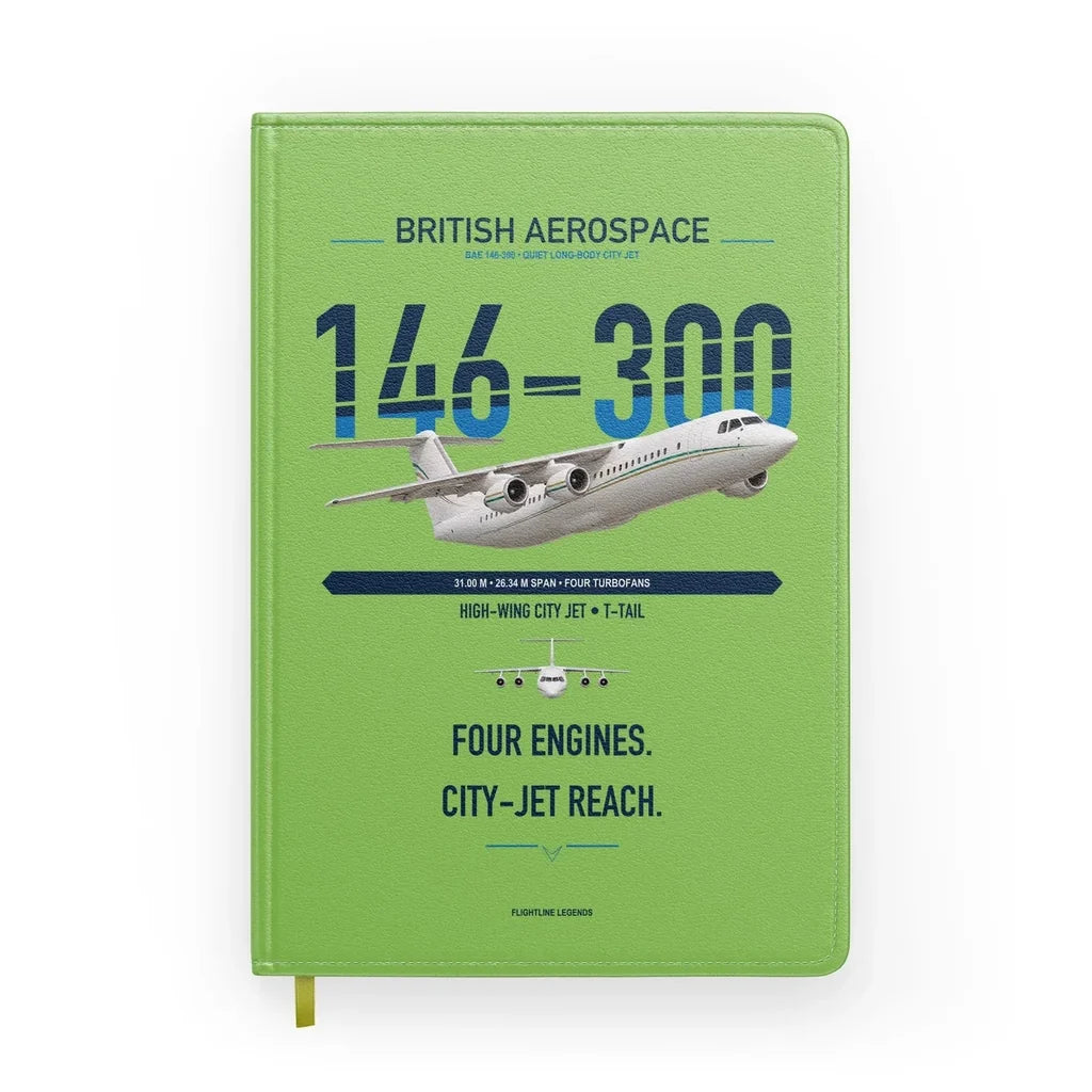 BAe 146-300 design on light green notebook