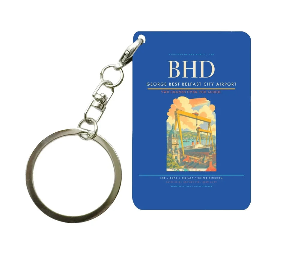 George Best Belfast City Airport (BHD) design on blue key chain