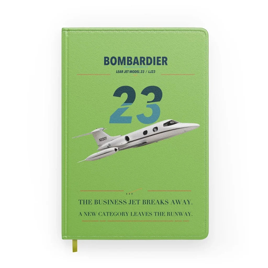Bombardier Learjet 23 design on light green notebook