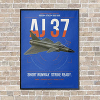 Thumbnail for Saab AJ 37 Viggen vertical canvas print - framed - blue background