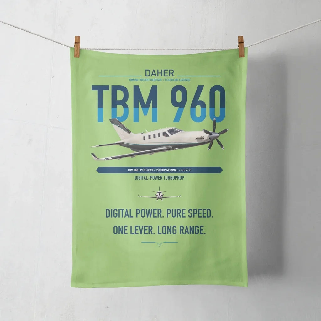 Daher TBM 960 design on light green towel