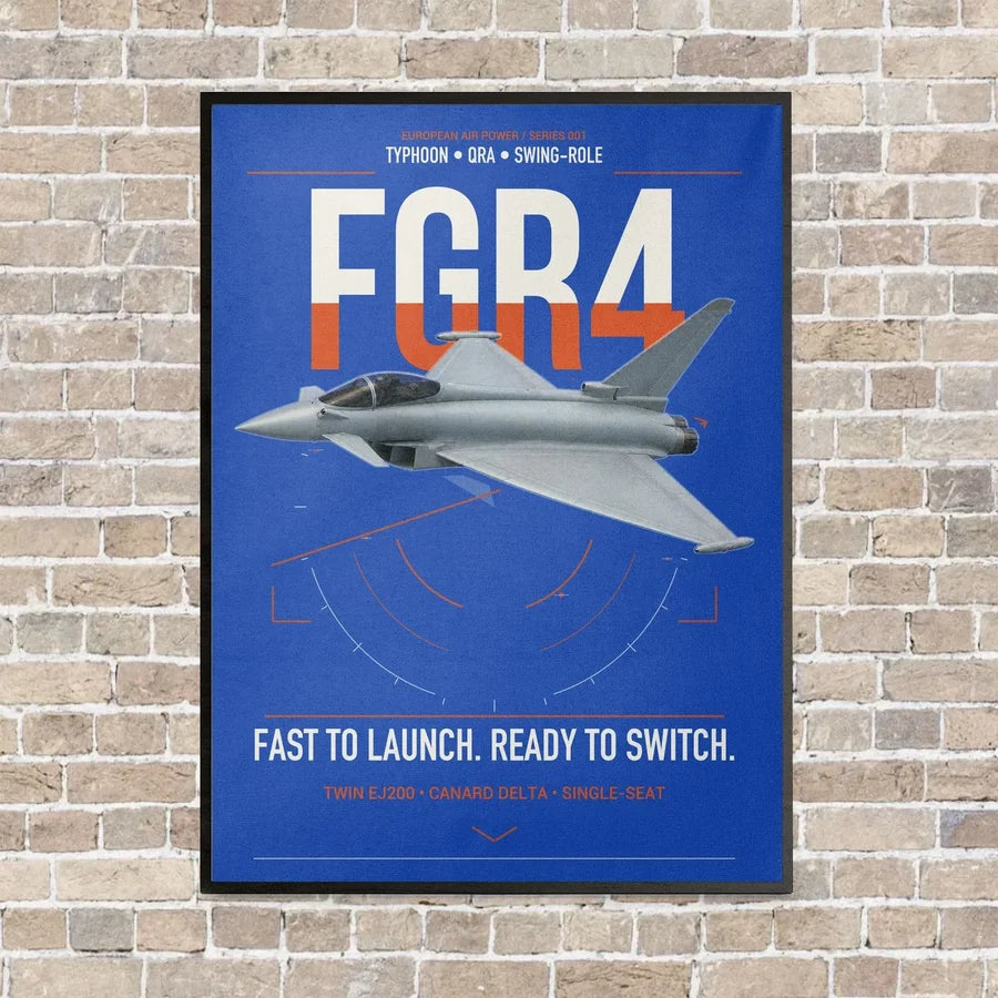 Eurofighter Typhoon FGR4 vertical canvas print - framed - blue background