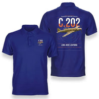 Thumbnail for Macchi C.202 Folgore design on blue double-side polo t-shirt, double-side print