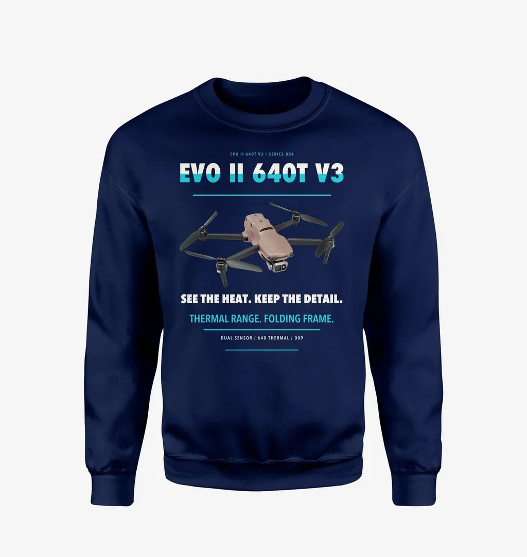 Autel EVO II Dual 640T V3 design on navy blue sweatshirt