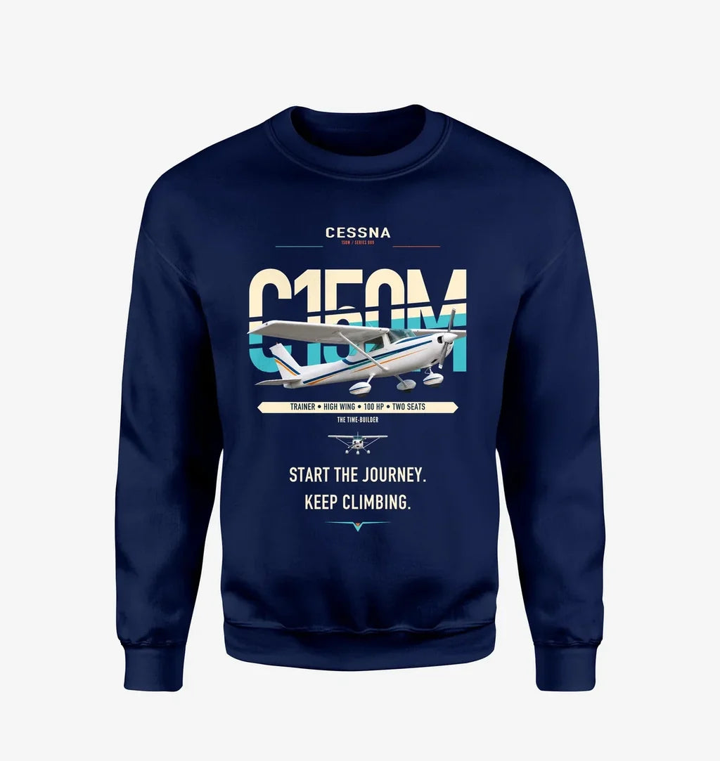Cessna 150M design on navy blue sweatshirt