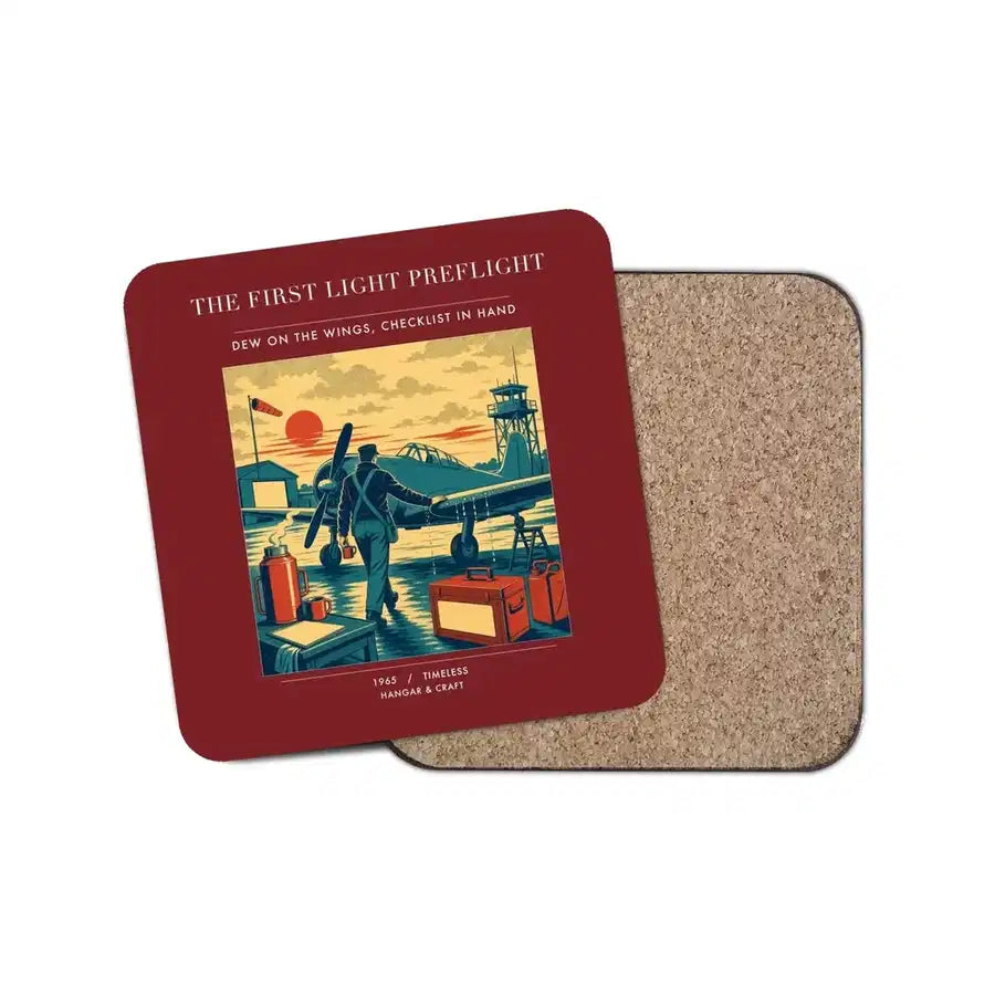 The First Light Preflight - Designed Coasters design on dark red 1-piece