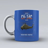 Thumbnail for Sikorsky CH-34C Choctaw design on blue ceramic mug, double-side print
