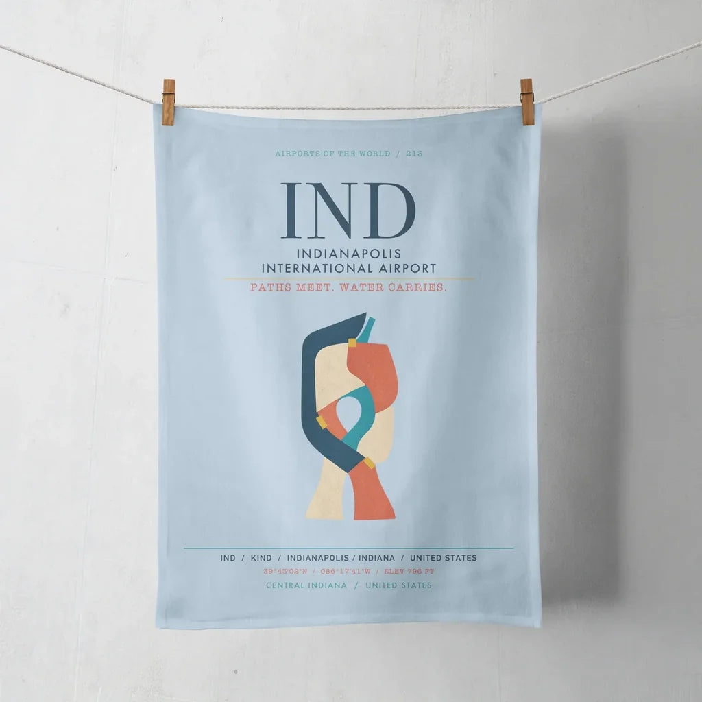 Indianapolis International Airport (IND) design on light blue towel