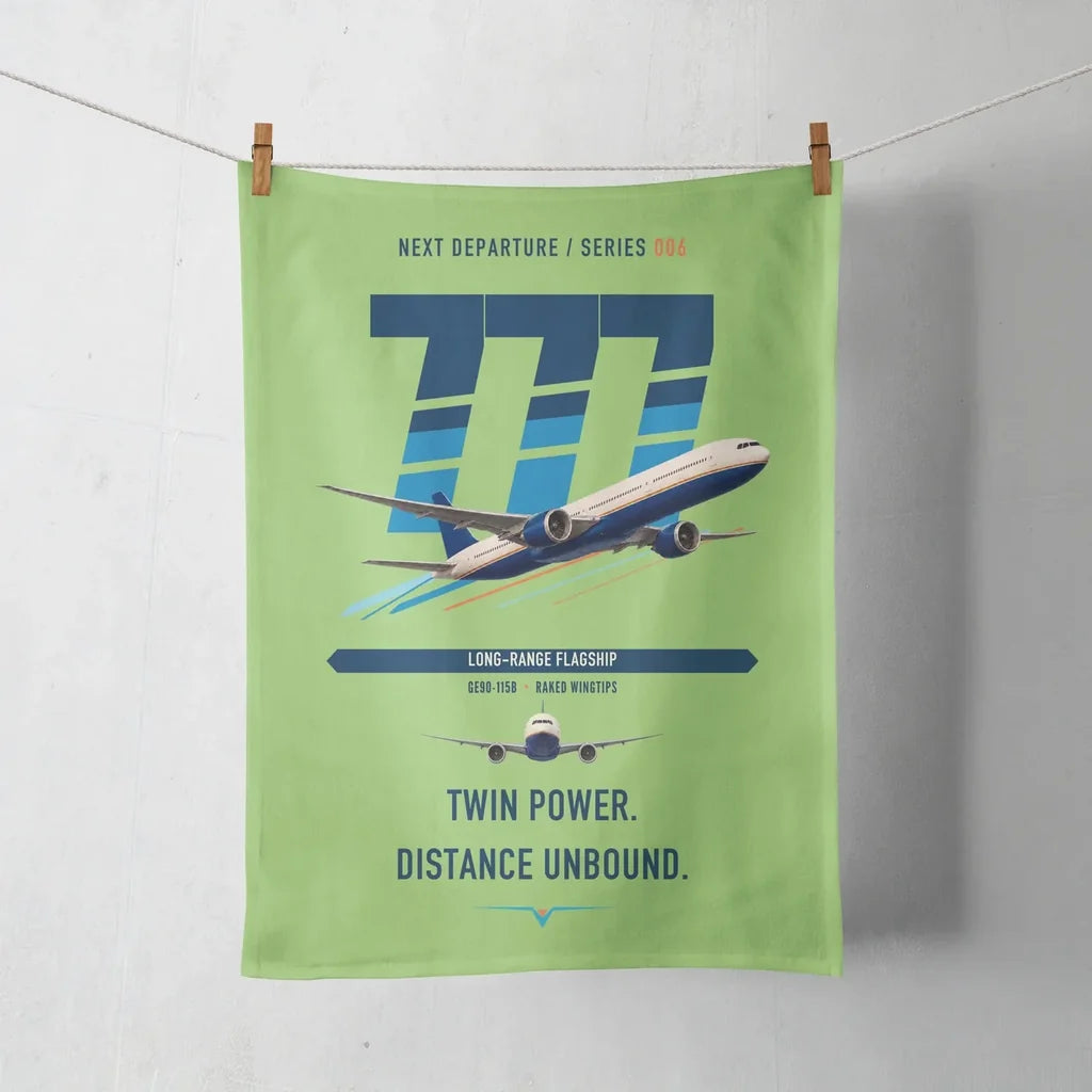 Boeing 777-300ER design on light green towel