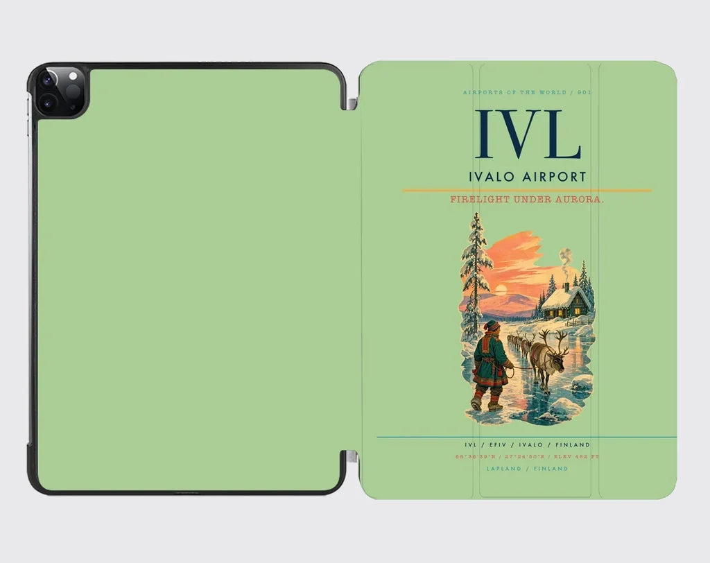 Ivalo Airport (IVL) design on light green ipad tablet case